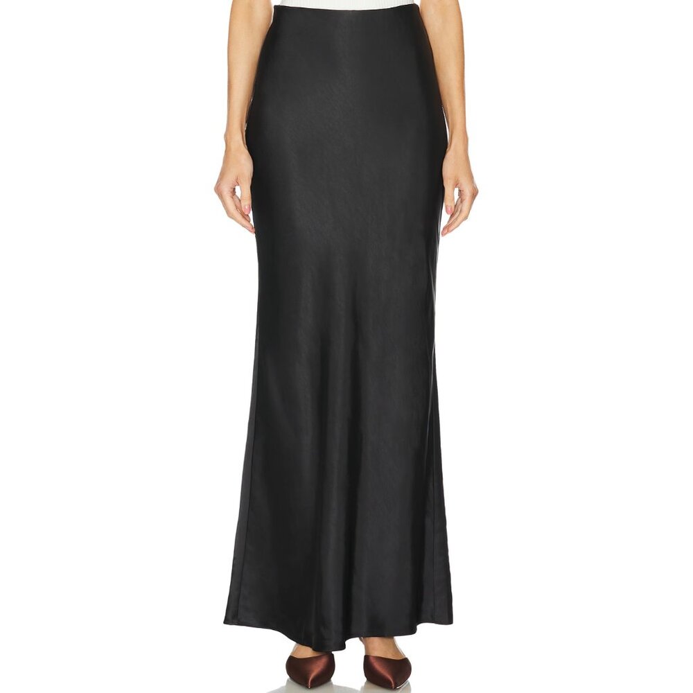 NWOT L'Academie Emmeline Black Satin Pull On Maxi Skirt